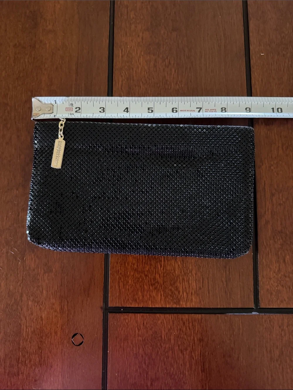 Vintage Whiting & Davis Black Mesh Wristlet Clutch with Gold Tag